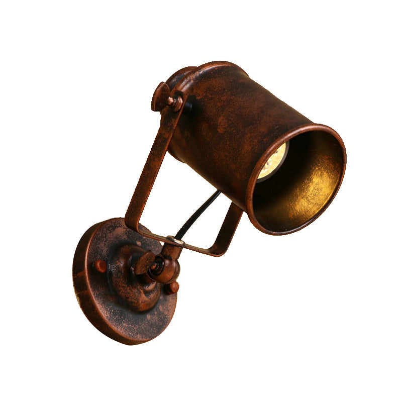 Cylinder Metallic Sconce Lighting Antique Style 1 Light Living Room Wall Mounted Light in Black/Rust Clearhalo 'Art deco wall lights' 'Cast Iron' 'Glass' 'Industrial wall lights' 'Industrial' 'Middle century wall lights' 'Modern' 'Rustic wall lights' 'Tiffany' 'Traditional wall lights' 'Wall Lamps & Sconces' 'Wall Lights' Lighting' 165585
