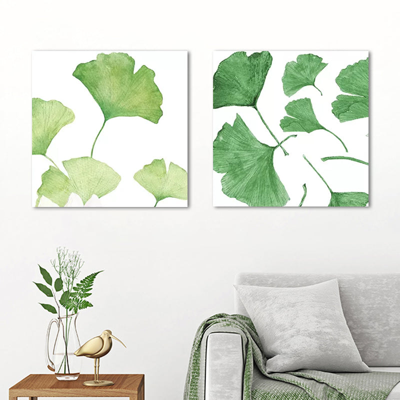 Ginkgo Leaf Painting Wall Art Green Canvas Wall Decoration for Home, Set of 2 Clearhalo 'Art Gallery' 'Canvas Art' 'Country Art Gallery' 'French Country' 'Rustic' Arts' 1655854