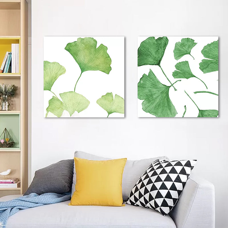 Ginkgo Leaf Painting Wall Art Green Canvas Wall Decoration for Home, Set of 2 Clearhalo 'Art Gallery' 'Canvas Art' 'Country Art Gallery' 'French Country' 'Rustic' Arts' 1655855