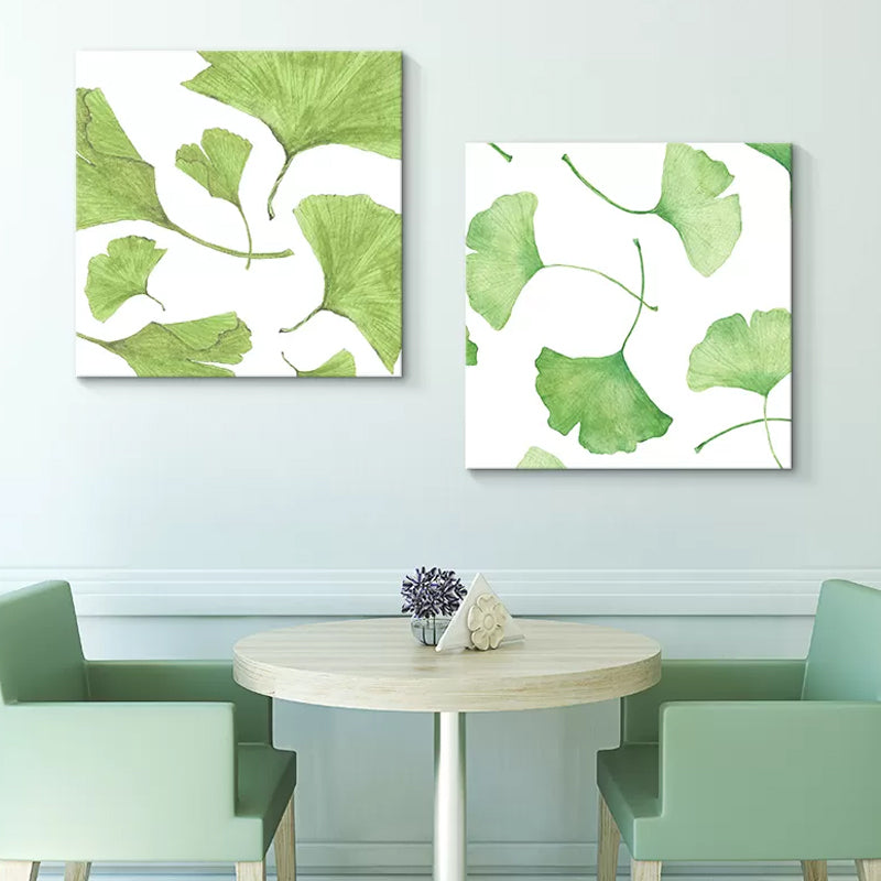 Ginkgo Leaf Painting Wall Art Green Canvas Wall Decoration for Home, Set of 2 Green Design 2 Clearhalo 'Art Gallery' 'Canvas Art' 'Country Art Gallery' 'French Country' 'Rustic' Arts' 1655859