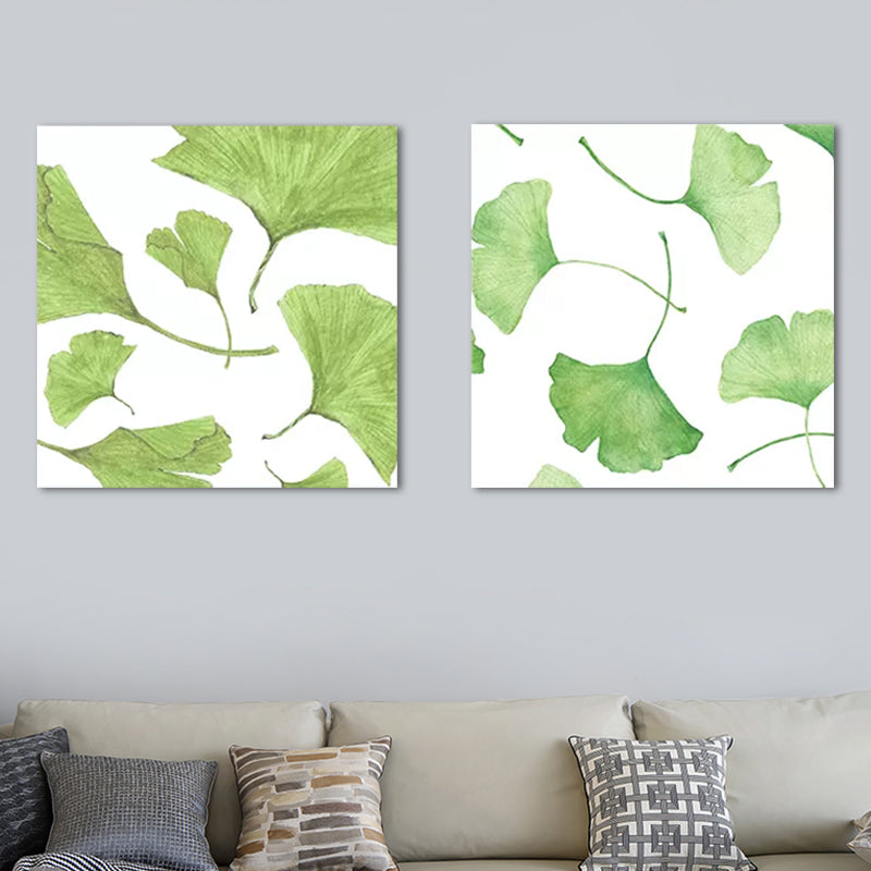 Ginkgo Leaf Painting Wall Art Green Canvas Wall Decoration for Home, Set of 2 Clearhalo 'Art Gallery' 'Canvas Art' 'Country Art Gallery' 'French Country' 'Rustic' Arts' 1655860