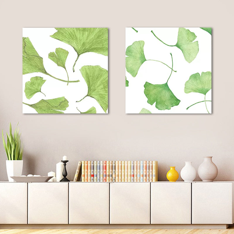 Ginkgo Leaf Painting Wall Art Green Canvas Wall Decoration for Home, Set of 2 Clearhalo 'Art Gallery' 'Canvas Art' 'Country Art Gallery' 'French Country' 'Rustic' Arts' 1655861