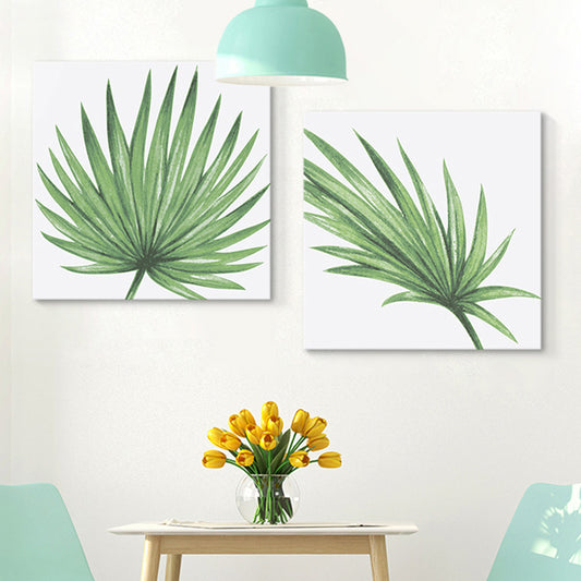 Farmhouse Fan Palm Leaves Canvas Green Tropix Plant Wall Art Set for Living Room Green Design 1 Clearhalo 'Art Gallery' 'Canvas Art' 'Country Art Gallery' 'French Country' 'Rustic' Arts' 1655864