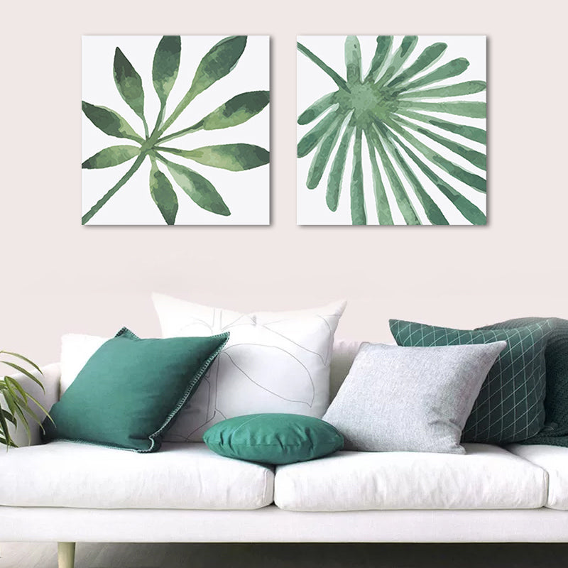 Farmhouse Fan Palm Leaves Canvas Green Tropix Plant Wall Art Set for Living Room Clearhalo 'Art Gallery' 'Canvas Art' 'Country Art Gallery' 'French Country' 'Rustic' Arts' 1655877