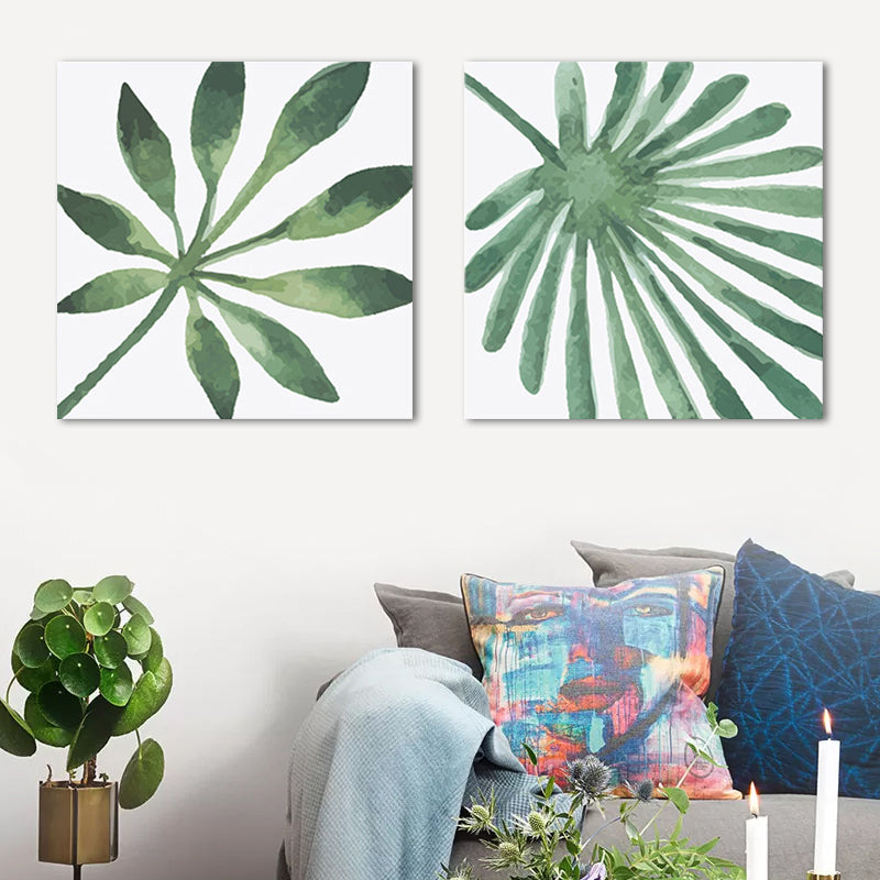 Farmhouse Fan Palm Leaves Canvas Green Tropix Plant Wall Art Set for Living Room Clearhalo 'Art Gallery' 'Canvas Art' 'Country Art Gallery' 'French Country' 'Rustic' Arts' 1655878