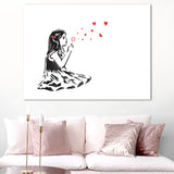 Little Girl Playing Dandelion Canvas in Red Modern Style Wall Art for Bedroom Clearhalo 'Art Gallery' 'Canvas Art' 'Contemporary Art Gallery' 'Modern' Arts' 1655883