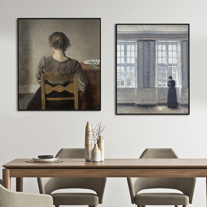 Hammershoi Woman Back Canvas Art Traditional Textured Surface Wall Decor in Dark Color Clearhalo 'Art Gallery' 'Canvas Art' 'Traditional' Arts' 1655889