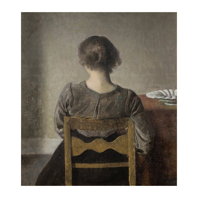 Hammershoi Woman Back Canvas Art Traditional Textured Surface Wall Decor in Dark Color Clearhalo 'Art Gallery' 'Canvas Art' 'Traditional' Arts' 1655894