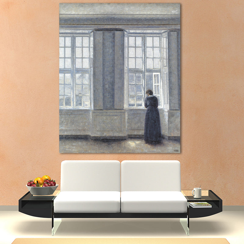 Hammershoi Woman Back Canvas Art Traditional Textured Surface Wall Decor in Dark Color Clearhalo 'Art Gallery' 'Canvas Art' 'Traditional' Arts' 1655901