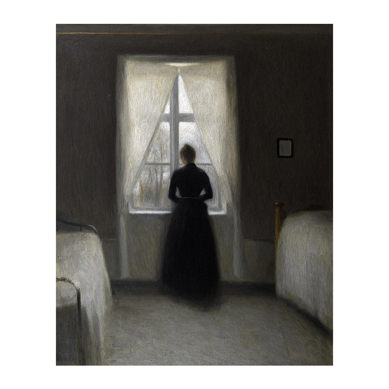 Hammershoi Woman Back Canvas Art Traditional Textured Surface Wall Decor in Dark Color Clearhalo 'Art Gallery' 'Canvas Art' 'Traditional' Arts' 1655906
