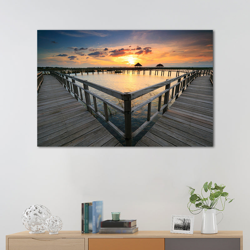 Modern Bridge and Seascape Art Print Light Color Textured Wall Decor for Sitting Room Clearhalo 'Art Gallery' 'Canvas Art' 'Contemporary Art Gallery' 'Modern' Arts' 1655922