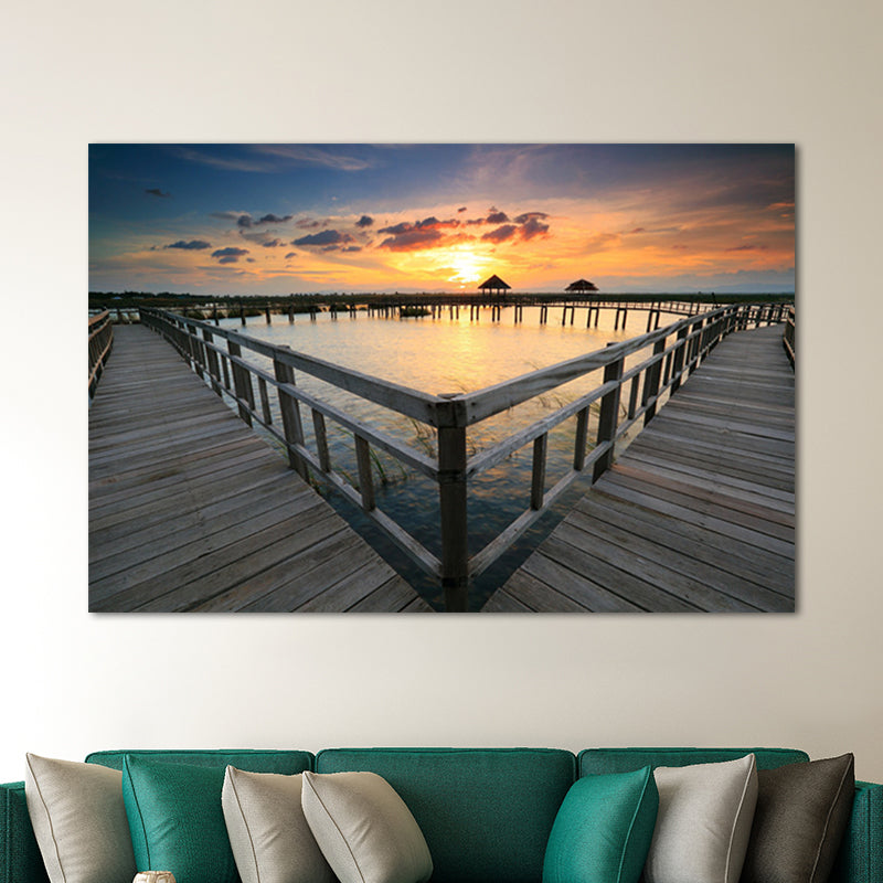 Modern Bridge and Seascape Art Print Light Color Textured Wall Decor for Sitting Room Clearhalo 'Art Gallery' 'Canvas Art' 'Contemporary Art Gallery' 'Modern' Arts' 1655923
