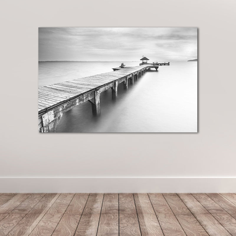 Modern Bridge and Seascape Art Print Light Color Textured Wall Decor for Sitting Room Clearhalo 'Art Gallery' 'Canvas Art' 'Contemporary Art Gallery' 'Modern' Arts' 1655929