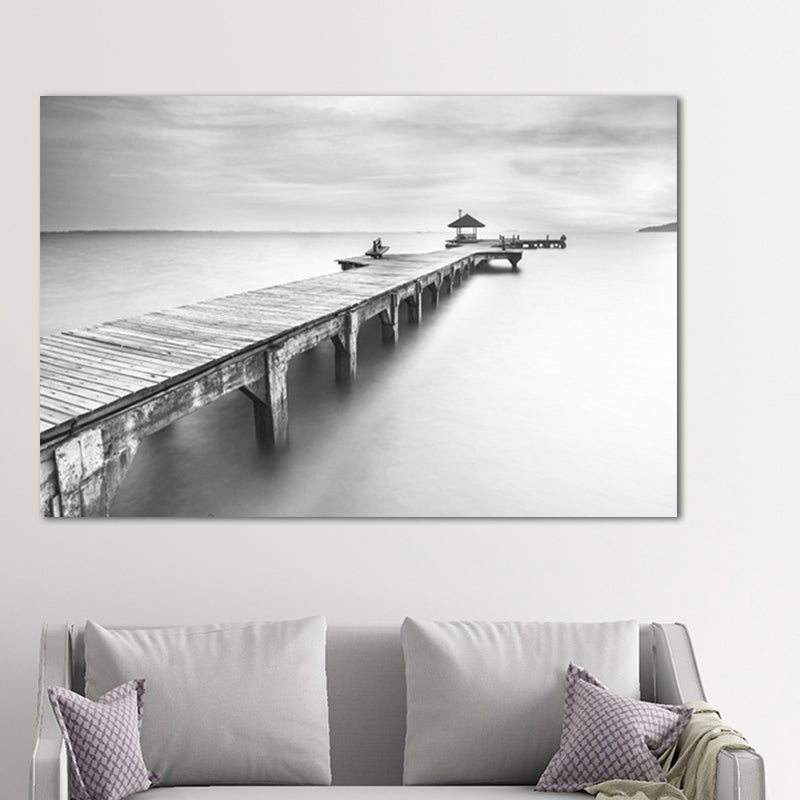 Modern Bridge and Seascape Art Print Light Color Textured Wall Decor for Sitting Room Clearhalo 'Art Gallery' 'Canvas Art' 'Contemporary Art Gallery' 'Modern' Arts' 1655930