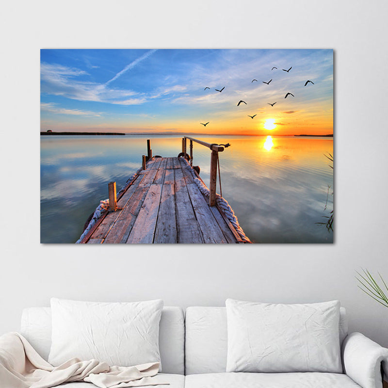 Sundown Bridge Seascape Canvas Textured Contemporary House Interior Wall Art Print Clearhalo 'Art Gallery' 'Canvas Art' 'Contemporary Art Gallery' 'Modern' Arts' 1655936
