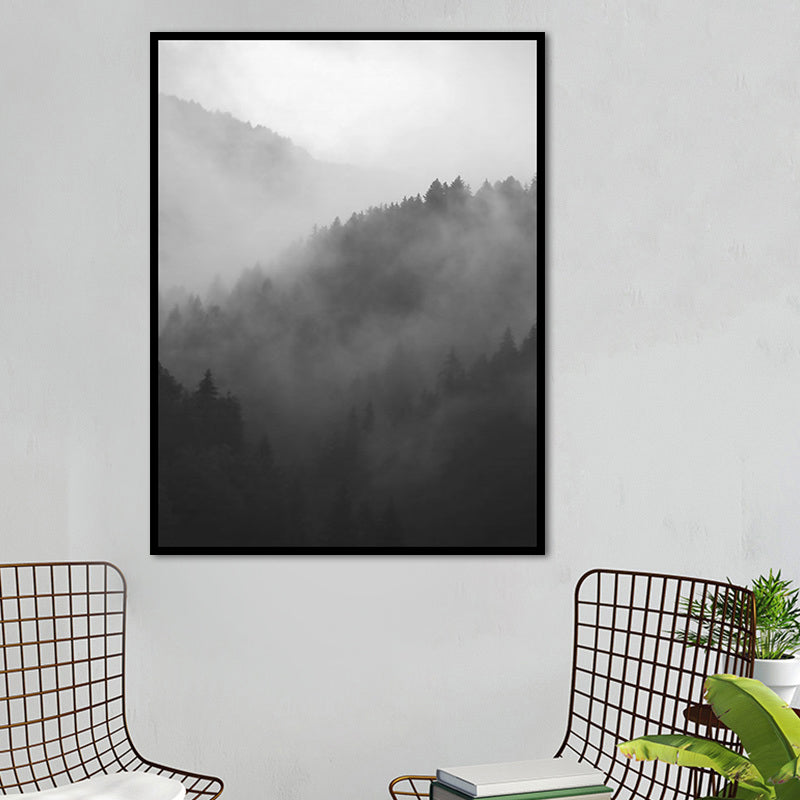 Dark Color Foggy Mountains Canvas Art Nature Landscape Modern Textured Wall Decor Grey Clearhalo 'Art Gallery' 'Canvas Art' 'Contemporary Art Gallery' 'Modern' Arts' 1655974