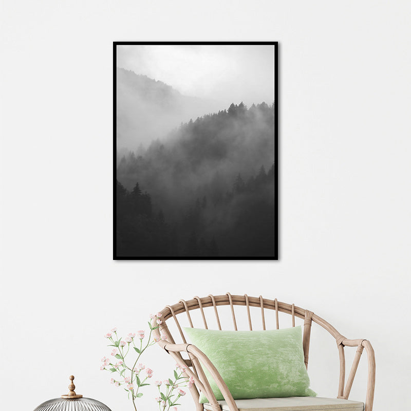 Dark Color Foggy Mountains Canvas Art Nature Landscape Modern Textured Wall Decor Clearhalo 'Art Gallery' 'Canvas Art' 'Contemporary Art Gallery' 'Modern' Arts' 1655975
