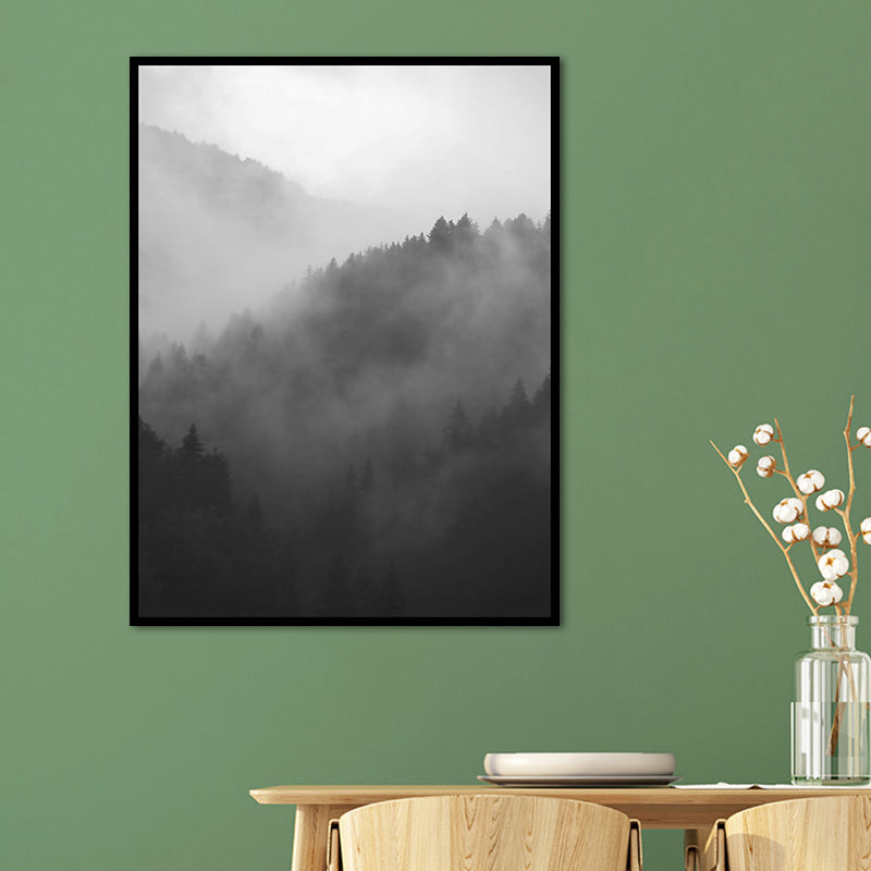 Dark Color Foggy Mountains Canvas Art Nature Landscape Modern Textured Wall Decor Clearhalo 'Art Gallery' 'Canvas Art' 'Contemporary Art Gallery' 'Modern' Arts' 1655976