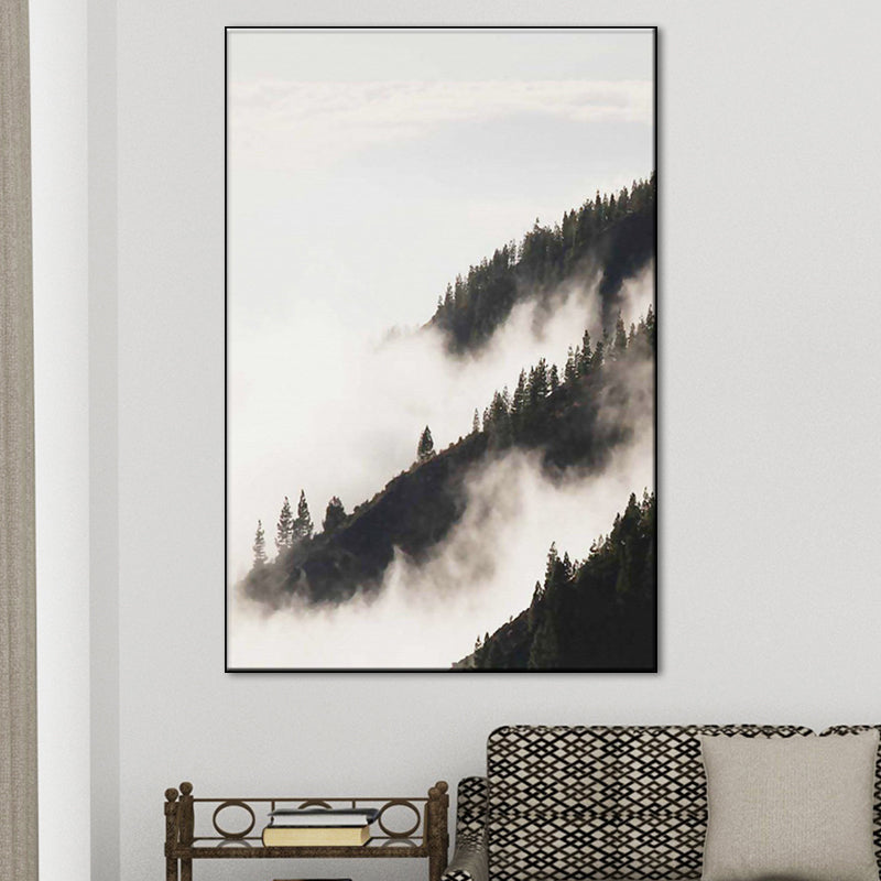 Foggy Natural Scenery Art Print in Grey Canvas Made Wall Decoration for Home, Textured Brown Clearhalo 'Art Gallery' 'Canvas Art' 'Contemporary Art Gallery' 'Modern' Arts' 1655983