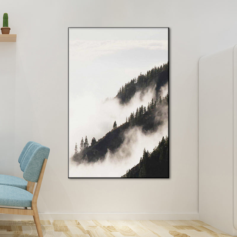 Foggy Natural Scenery Art Print in Grey Canvas Made Wall Decoration for Home, Textured Clearhalo 'Art Gallery' 'Canvas Art' 'Contemporary Art Gallery' 'Modern' Arts' 1655987