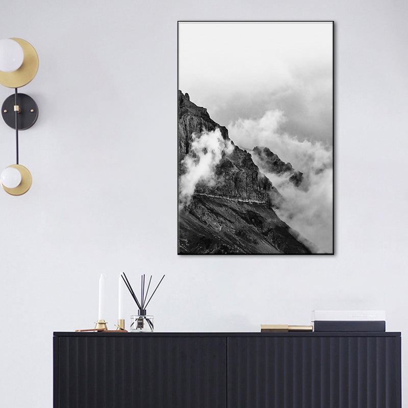 Foggy Natural Scenery Art Print in Grey Canvas Made Wall Decoration for Home, Textured Clearhalo 'Art Gallery' 'Canvas Art' 'Contemporary Art Gallery' 'Modern' Arts' 1655994