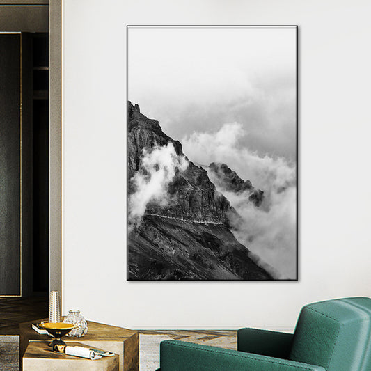 Foggy Natural Scenery Art Print in Grey Canvas Made Wall Decoration for Home, Textured Clearhalo 'Art Gallery' 'Canvas Art' 'Contemporary Art Gallery' 'Modern' Arts' 1655995