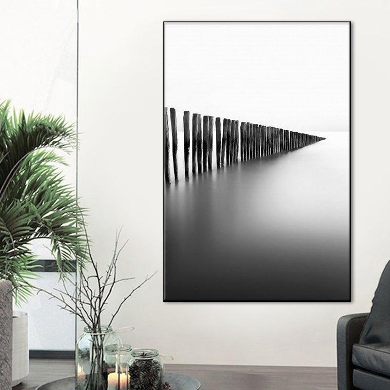 Foggy Natural Scenery Art Print in Grey Canvas Made Wall Decoration for Home, Textured Grey Clearhalo 'Art Gallery' 'Canvas Art' 'Contemporary Art Gallery' 'Modern' Arts' 1655997