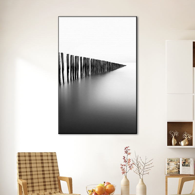 Foggy Natural Scenery Art Print in Grey Canvas Made Wall Decoration for Home, Textured Clearhalo 'Art Gallery' 'Canvas Art' 'Contemporary Art Gallery' 'Modern' Arts' 1655998
