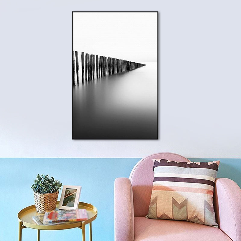 Foggy Natural Scenery Art Print in Grey Canvas Made Wall Decoration for Home, Textured Clearhalo 'Art Gallery' 'Canvas Art' 'Contemporary Art Gallery' 'Modern' Arts' 1655999