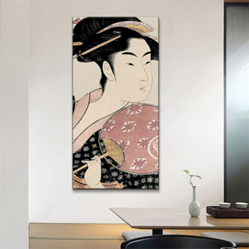 Japanese Ukiyoe-E Woman Painting Canvas Textured Pastel Color Wall Art for Tearoom Red Clearhalo 'Art Gallery' 'Canvas Art' 'Traditional' Arts' 1656002