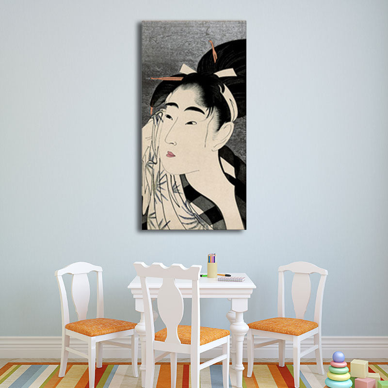 Japanese Ukiyoe-E Woman Painting Canvas Textured Pastel Color Wall Art for Tearoom Clearhalo 'Art Gallery' 'Canvas Art' 'Traditional' Arts' 1656011
