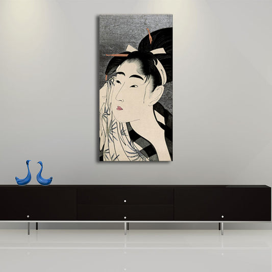 Japanese Ukiyoe-E Woman Painting Canvas Textured Pastel Color Wall Art for Tearoom Clearhalo 'Art Gallery' 'Canvas Art' 'Traditional' Arts' 1656012