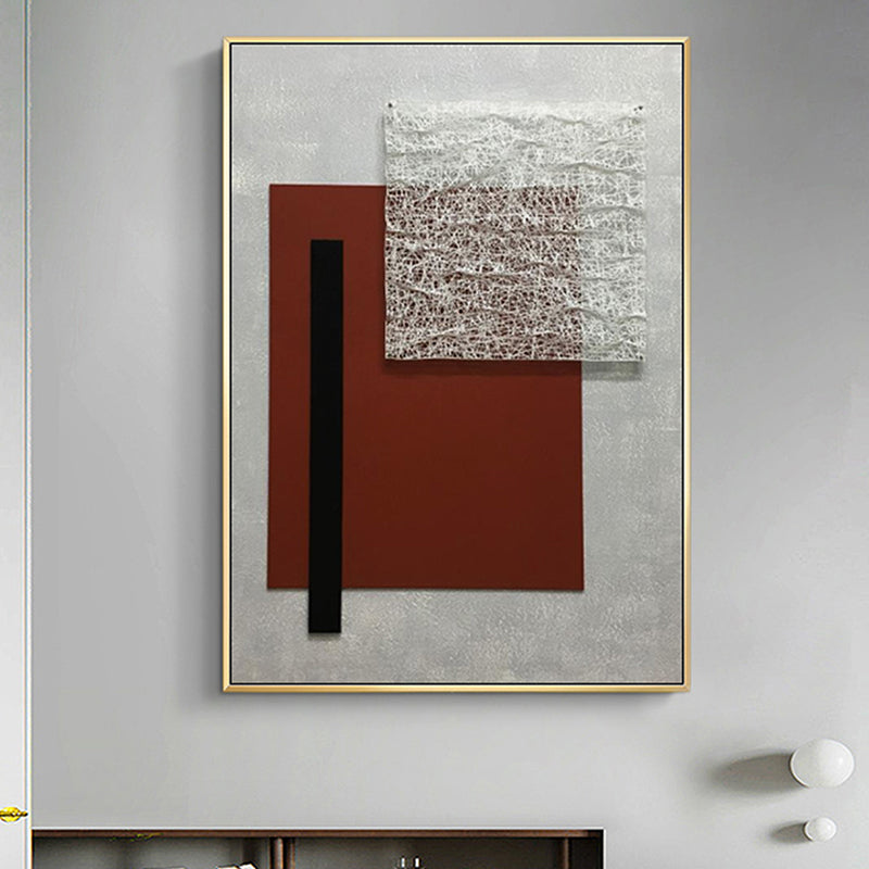 Geometric Canvas Art Textured Nordic Style Sitting Room Wall Decor in Dark Color