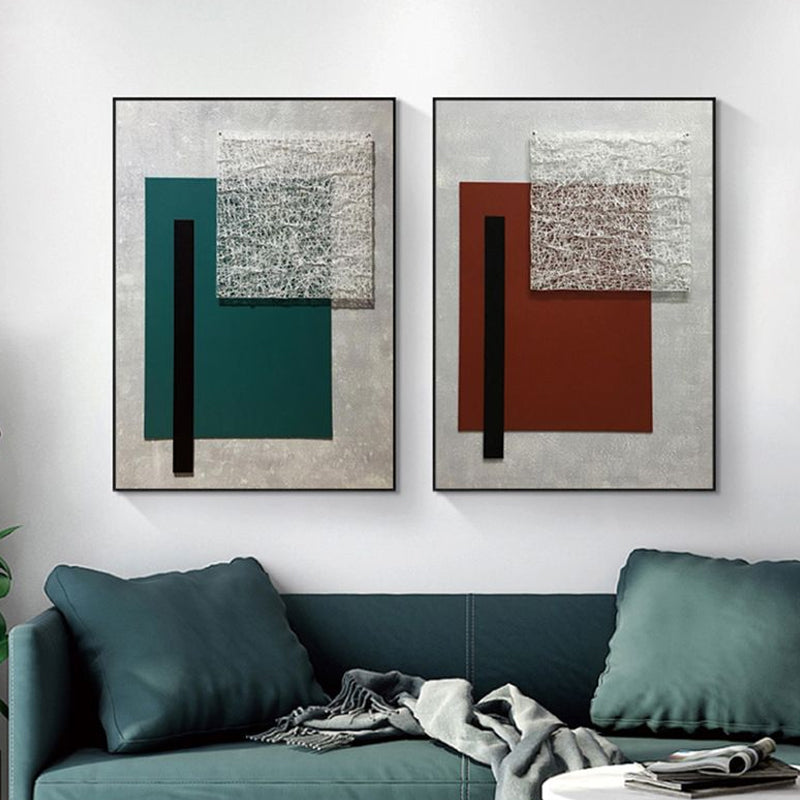 Geometric Canvas Art Textured Nordic Style Sitting Room Wall Decor in Dark Color