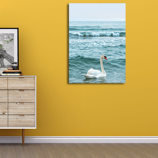 Modern Ocean Swan Canvas Print Blue and White Textured Wall Art for Bedroom Blue Clearhalo 'Art Gallery' 'Canvas Art' 'Contemporary Art Gallery' 'Modern' Arts' 1656084