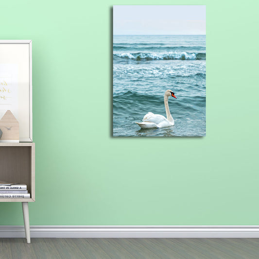 Modern Ocean Swan Canvas Print Blue and White Textured Wall Art for Bedroom Clearhalo 'Art Gallery' 'Canvas Art' 'Contemporary Art Gallery' 'Modern' Arts' 1656085
