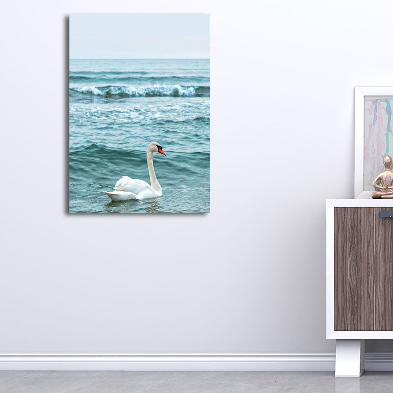 Modern Ocean Swan Canvas Print Blue and White Textured Wall Art for Bedroom Clearhalo 'Art Gallery' 'Canvas Art' 'Contemporary Art Gallery' 'Modern' Arts' 1656086