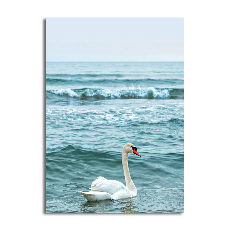 Modern Ocean Swan Canvas Print Blue and White Textured Wall Art for Bedroom Clearhalo 'Art Gallery' 'Canvas Art' 'Contemporary Art Gallery' 'Modern' Arts' 1656087