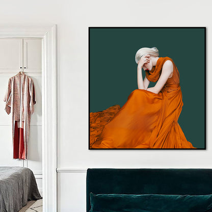 Contemporary Lady Square Canvas Print Dark Color Decorative Wall Art for Living Room Yellow Clearhalo 'Art Gallery' 'Canvas Art' 'Contemporary Art Gallery' 'Modern' Arts' 1656097