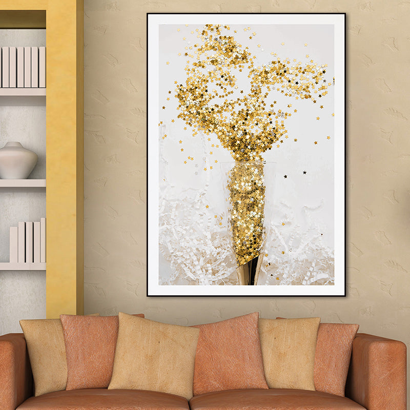 Canvas Home Decor Wall Art Minimalism Leaf and Gold Powder Paintings in Light Color Gold Clearhalo 'Art Gallery' 'Canvas Art' 'Contemporary Art Gallery' 'Modern' Arts' 1656122