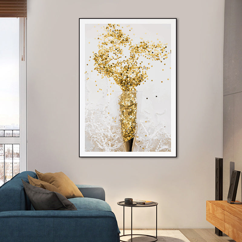 Canvas Home Decor Wall Art Minimalism Leaf and Gold Powder Paintings in Light Color Clearhalo 'Art Gallery' 'Canvas Art' 'Contemporary Art Gallery' 'Modern' Arts' 1656123