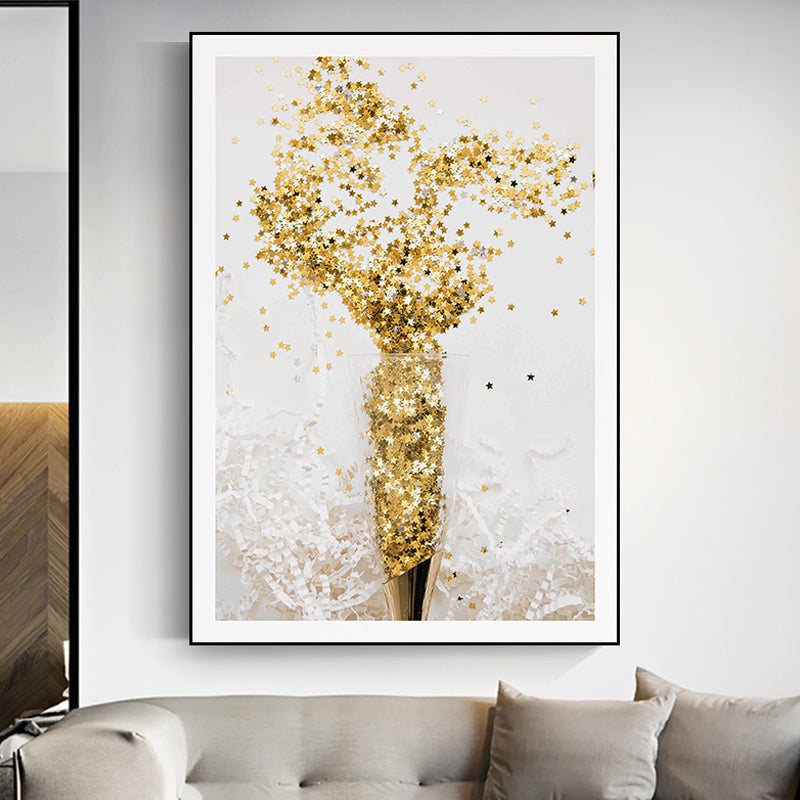 Canvas Home Decor Wall Art Minimalism Leaf and Gold Powder Paintings in Light Color Clearhalo 'Art Gallery' 'Canvas Art' 'Contemporary Art Gallery' 'Modern' Arts' 1656124