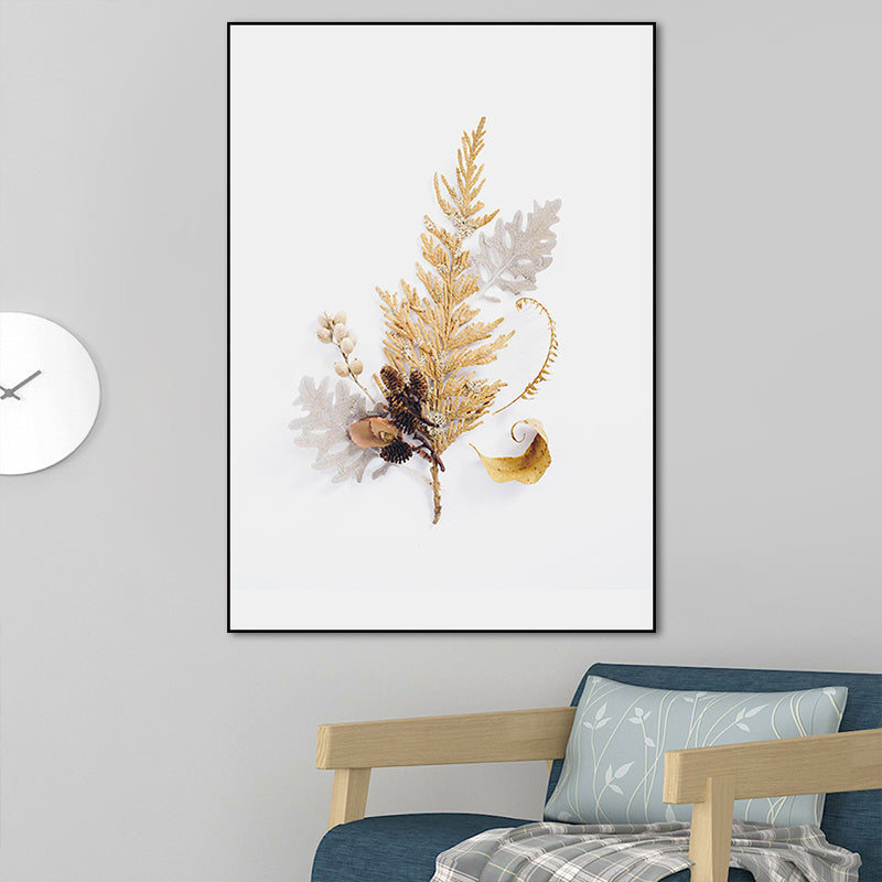 Canvas Home Decor Wall Art Minimalism Leaf and Gold Powder Paintings in Light Color Brown Clearhalo 'Art Gallery' 'Canvas Art' 'Contemporary Art Gallery' 'Modern' Arts' 1656129