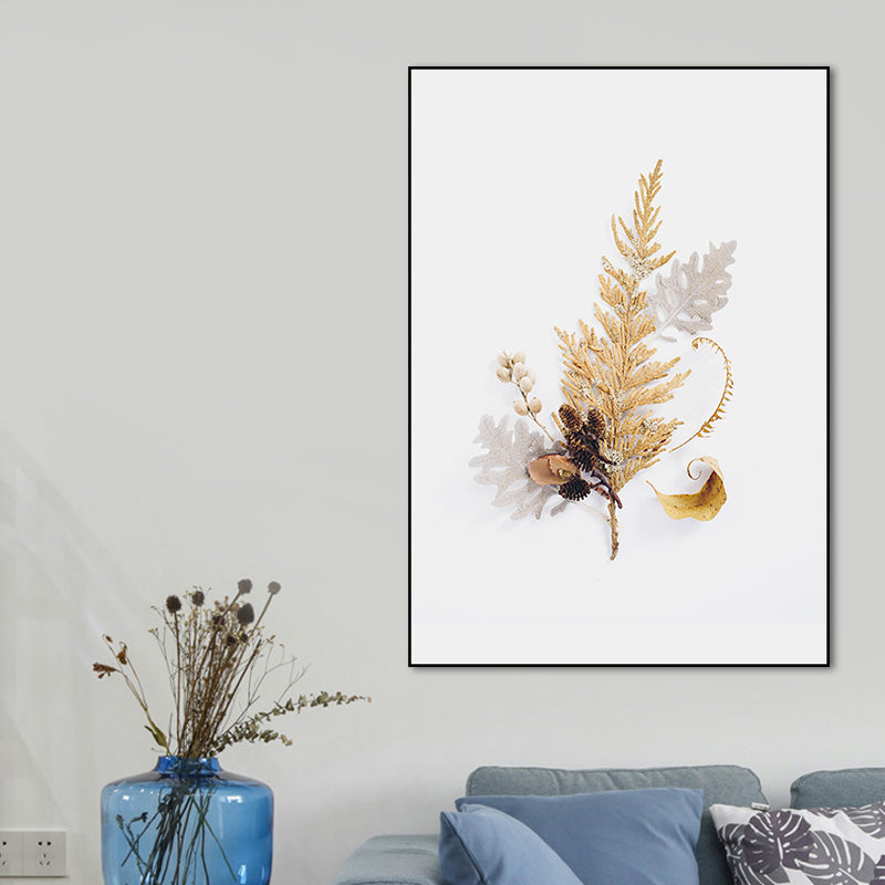 Canvas Home Decor Wall Art Minimalism Leaf and Gold Powder Paintings in Light Color Clearhalo 'Art Gallery' 'Canvas Art' 'Contemporary Art Gallery' 'Modern' Arts' 1656130