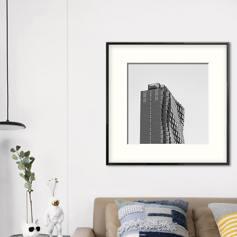 Top of Building Art Print Grey Canvas Square Wall Decor for Decorative, Multiple Sizes Clearhalo 'Art Gallery' 'Canvas Art' 'Contemporary Art Gallery' 'Modern' Arts' 1656163