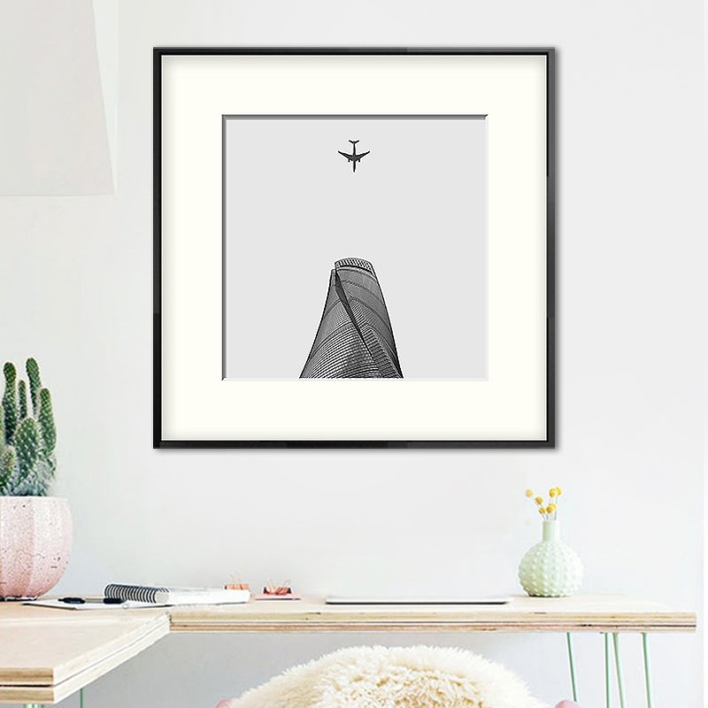 Top of Building Art Print Grey Canvas Square Wall Decor for Decorative, Multiple Sizes Grey Design 2 Clearhalo 'Art Gallery' 'Canvas Art' 'Contemporary Art Gallery' 'Modern' Arts' 1656169
