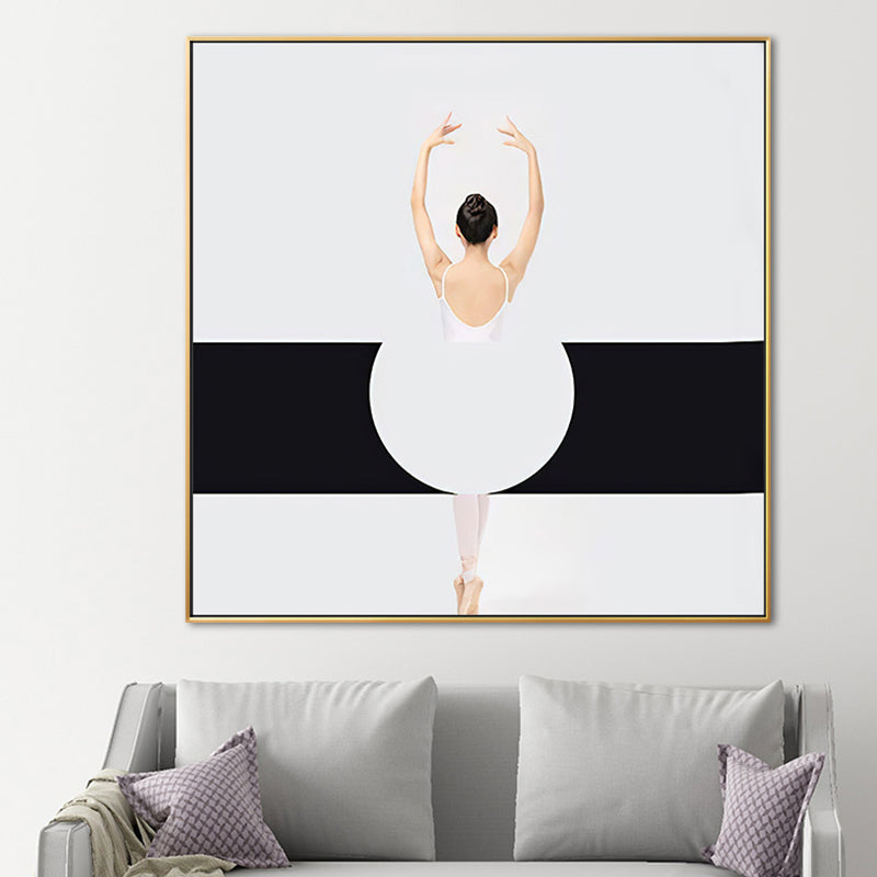 Ballet Girl Wrapped Canvas White Minimalism Square Wall Art Decor for Living Room White Clearhalo 'Art Gallery' 'Canvas Art' 'Contemporary Art Gallery' 'Modern' Arts' 1656177