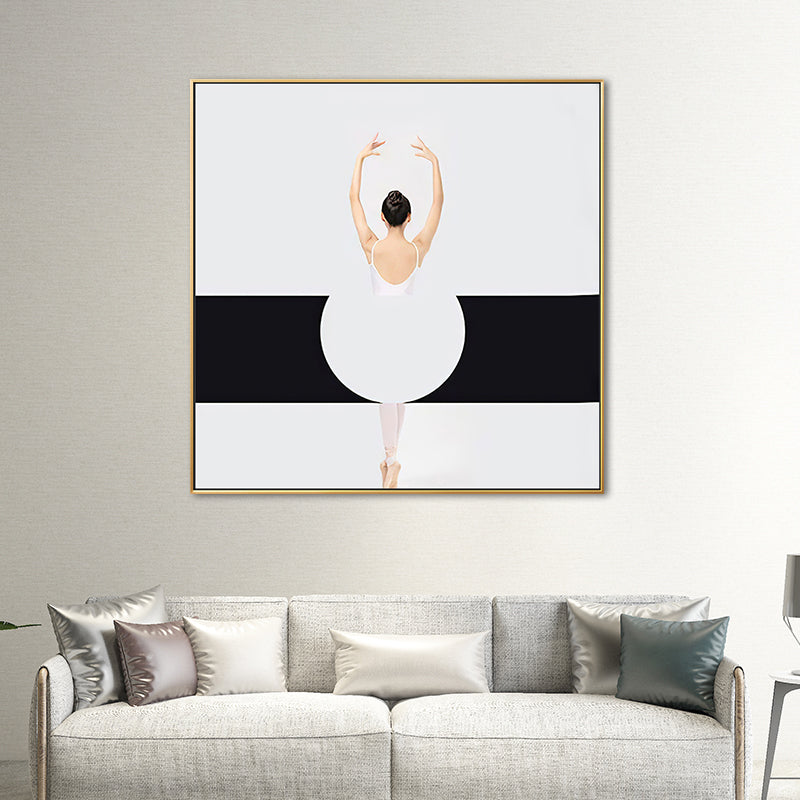 Ballet Girl Wrapped Canvas White Minimalism Square Wall Art Decor for Living Room Clearhalo 'Art Gallery' 'Canvas Art' 'Contemporary Art Gallery' 'Modern' Arts' 1656178