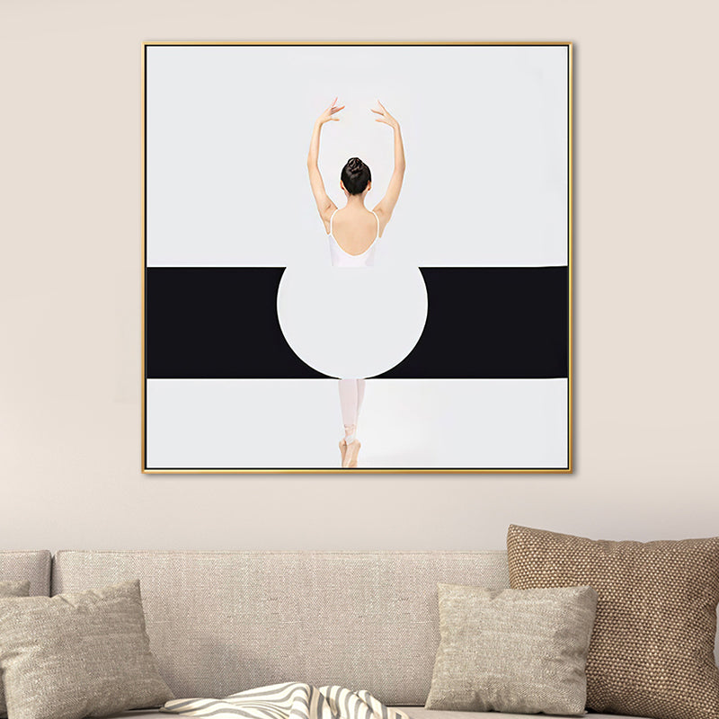 Ballet Girl Wrapped Canvas White Minimalism Square Wall Art Decor for Living Room Clearhalo 'Art Gallery' 'Canvas Art' 'Contemporary Art Gallery' 'Modern' Arts' 1656179