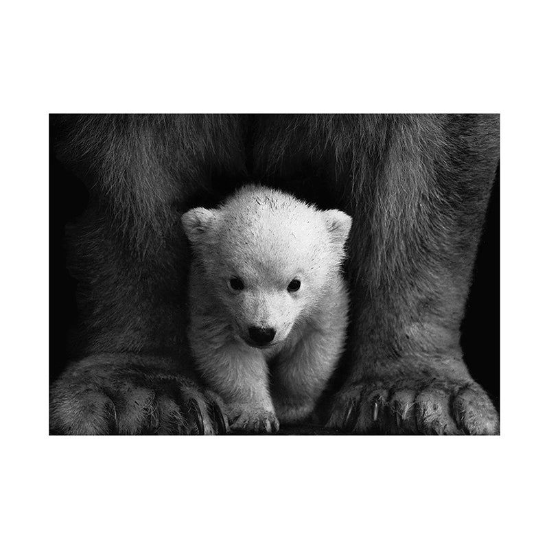 Polar Bear Baby Wall Art Contemporary Textured Canvas Print in Black-Grey for Nursery Clearhalo 'Art Gallery' 'Canvas Art' 'Contemporary Art Gallery' 'Modern' Arts' 1656226